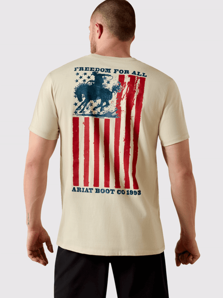 Ariat 10071200 Mens Split Freedom Painted Classic Fit T-Shirt Natural back view. If you need any assistance with this item or the purchase of this item please call us at five six one seven four eight eight eight zero one Monday through Saturday 10:00a.m EST to 8:00 p.m EST