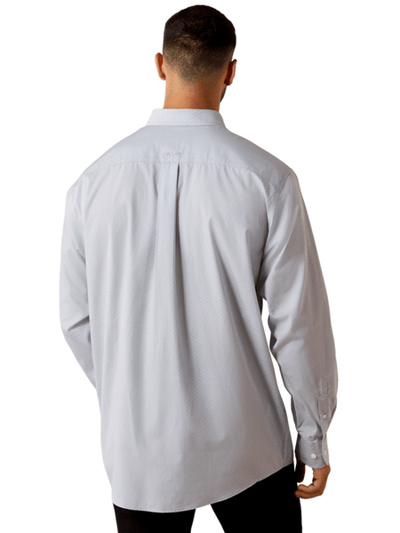 Ariat 10071749 Mens Wrinkle Free Leandro Classic Fit Shirt Abstract Print Silver back view. If you need any assistance with this item or the purchase of this item please call us at five six one seven four eight eight eight zero one Monday through Saturday 10:00a.m EST to 8:00 p.m EST