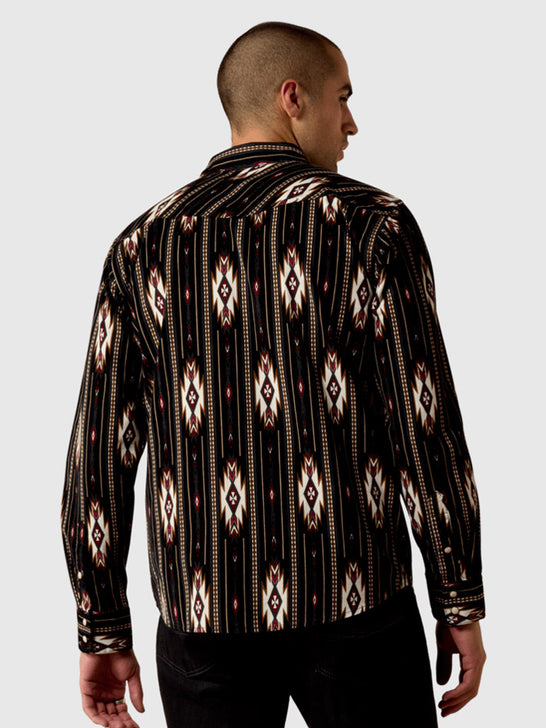 Ariat 10080504 Mens Retro Holbert Corduroy Fitted Snap Shirt Black back view. If you need any assistance with this item or the purchase of this item please call us at five six one seven four eight eight eight zero one Monday through Saturday 10:00a.m EST to 8:00 p.m EST