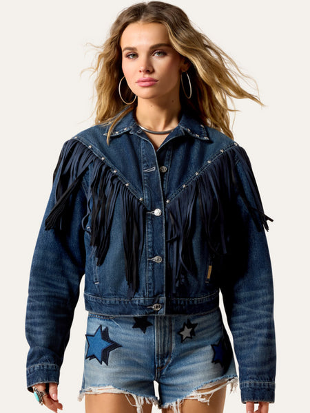 Ariat 10079850 Womens Americana Denim Jacket Laguna Navy front view. If you need any assistance with this item or the purchase of this item please call us at five six one seven four eight eight eight zero one Monday through Saturday 10:00a.m EST to 8:00 p.m EST