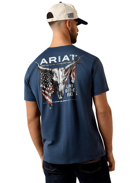 Ariat 10080248 Mens Longhorn Patriot Bravery T-Shirt Blue Dusk back view. If you need any assistance with this item or the purchase of this item please call us at five six one seven four eight eight eight zero one Monday through Saturday 10:00a.m EST to 8:00 p.m EST