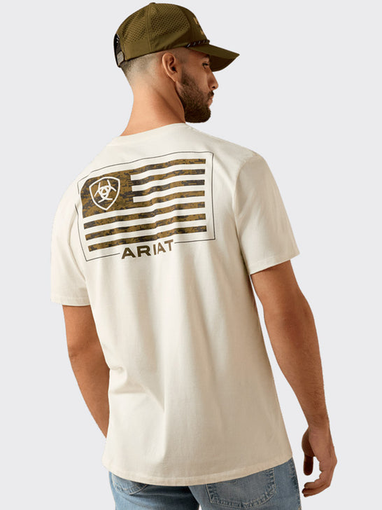 Ariat 10080252 Mens Buckle Flag Patriot T-Shirt Silver Birch back view. If you need any assistance with this item or the purchase of this item please call us at five six one seven four eight eight eight zero one Monday through Saturday 10:00a.m EST to 8:00 p.m EST