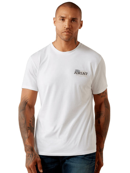Ariat 10080253 Mens Freedom Flow T-Shirt White front view. If you need any assistance with this item or the purchase of this item please call us at five six one seven four eight eight eight zero one Monday through Saturday 10:00a.m EST to 8:00 p.m EST