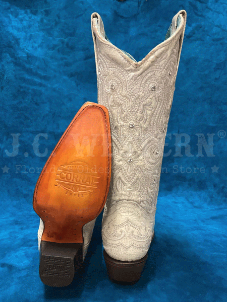 Corral Z5123 Ladies Embroidery & Crystals Western Boot Bone sole and back view pair. If you need any assistance with this item or the purchase of this item please call us at five six one seven four eight eight eight zero one Monday through Saturday 10:00a.m EST to 8:00 p.m EST