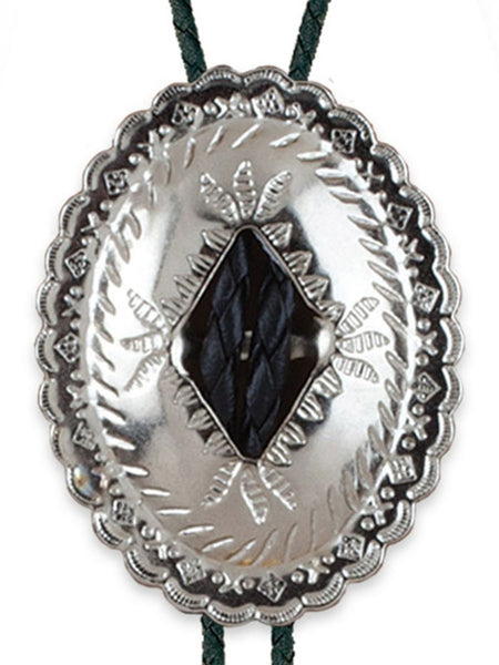 Western Express BT-32 Concho Bolo Tie Silver front view.  If you need any assistance with this item or the purchase of this item please call us at five six one seven four eight eight eight zero one Monday through Saturday 10:00a.m EST to 8:00 p.m EST