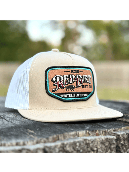 Red Dirt RDHC-484 LIFESTYLE Trucker Cap White Khaki front view. If you need any assistance with this item or the purchase of this item please call us at five six one seven four eight eight eight zero one Monday through Saturday 10:00a.m EST to 8:00 p.m EST
