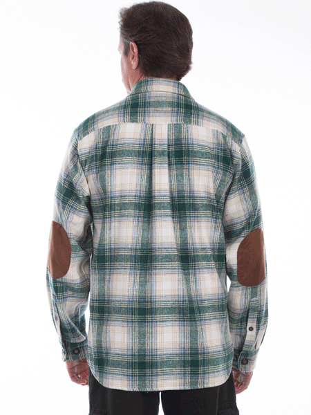Scully 5279-GWH Mens Brawny Flannel Plaid Shirt Green White back view. If you need any assistance with this item or the purchase of this item please call us at five six one seven four eight eight eight zero one Monday through Saturday 10:00a.m EST to 8:00 p.m EST