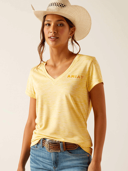 Ariat 10048738 Womens Laguna Logo Top Jojoba Yellow front view. If you need any assistance with this item or the purchase of this item please call us at five six one seven four eight eight eight zero one Monday through Saturday 10:00a.m EST to 8:00 p.m EST