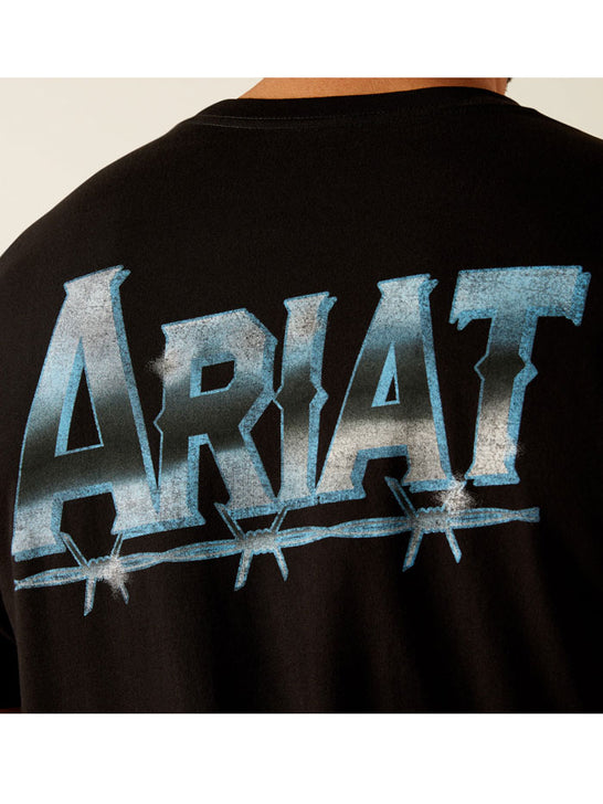 Ariat 10051788 Mens Chrome Wire T-Shirt Black back close up. If you need any assistance with this item or the purchase of this item please call us at five six one seven four eight eight eight zero one Monday through Saturday 10:00a.m EST to 8:00 p.m EST