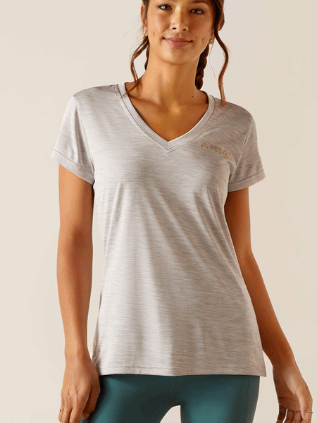Ariat 10048740 Womens Laguna Logo Top Grey front view. If you need any assistance with this item or the purchase of this item please call us at five six one seven four eight eight eight zero one Monday through Saturday 10:00a.m EST to 8:00 p.m EST