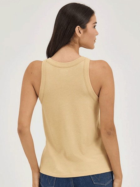 Wrangler 112361908 Womens Western Graphic Goddess Tank Croissant Natural back view. If you need any assistance with this item or the purchase of this item please call us at five six one seven four eight eight eight zero one Monday through Saturday 10:00a.m EST to 8:00 p.m EST