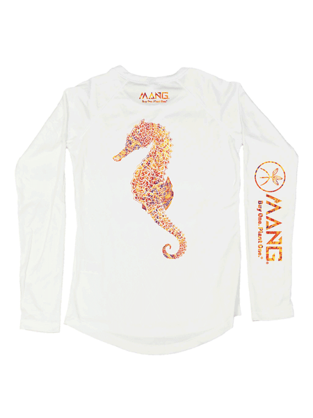MANG WP1263LS Womens Seahorse MANG Long Sleeve Performance Tee White back view. If you need any assistance with this item or the purchase of this item please call us at five six one seven four eight eight eight zero one Monday through Saturday 10:00a.m EST to 8:00 p.m EST
