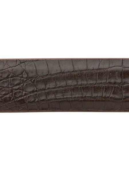 Lucchese W9421 ULTRA BELLY CAIMAN Western Belt Chocolate close up. If you need any assistance with this item or the purchase of this item please call us at five six one seven four eight eight eight zero one Monday through Saturday 10:00a.m EST to 8:00 p.m EST