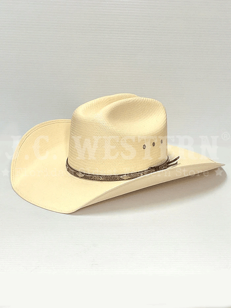 Larry Mahan MS2442BRNX40 10X Brindle 4 INCH BRIM Straw Hat Natural front and side view. If you need any assistance with this item or the purchase of this item please call us at five six one seven four eight eight eight zero one Monday through Saturday 10:00a.m EST to 8:00 p.m EST