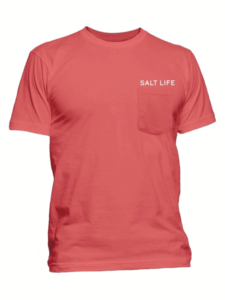Salt Life SLM11190-BNTCL Mens Resurface Short Sleeve Pocket Tee Burnt Coral front view. If you need any assistance with this item or the purchase of this item please call us at five six one seven four eight eight eight zero one Monday through Saturday 10:00a.m EST to 8:00 p.m EST