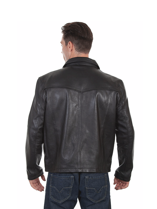 Scully 710-144 Mens Casual Western Lamb Leather Jacket Black front view. If you need any assistance with this item or the purchase of this item please call us at five six one seven four eight eight eight zero one Monday through Saturday 10:00a.m EST to 8:00 p.m EST
