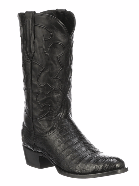 Lucchese M1636.R4 Mens Charles Belly Caiman Boots Black front and side view. If you need any assistance with this item or the purchase of this item please call us at five six one seven four eight eight eight zero one Monday through Saturday 10:00a.m EST to 8:00 p.m EST