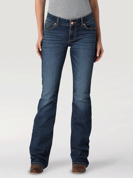 Wrangler 09MWZMS Womens Retro Mae Mid Rise Bootcut Jeans MS Wash front view.If you need any assistance with this item or the purchase of this item please call us at five six one seven four eight eight eight zero one Monday through Saturday 10:00a.m EST to 8:00 p.m EST