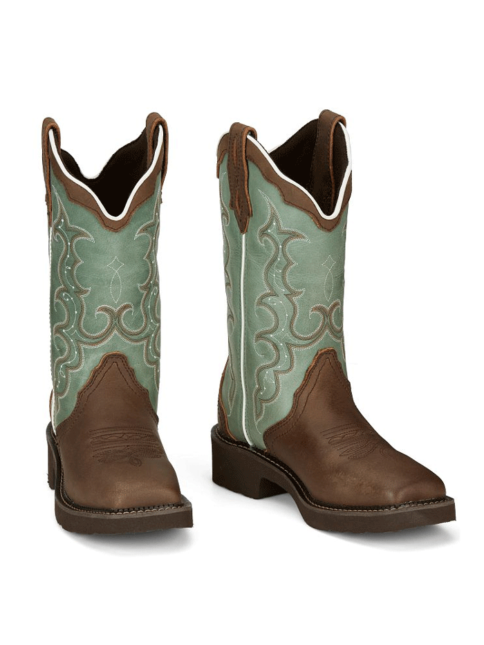 Justin GY2904 Womens RAYA Water Buffalo Western Boot Distressed Brown front and side view. If you need any assistance with this item or the purchase of this item please call us at five six one seven four eight eight eight zero one Monday through Saturday 10:00a.m EST to 8:00 p.m EST