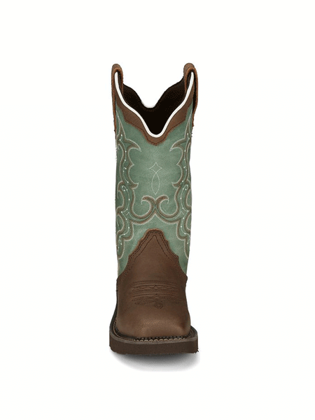Justin GY2904 Womens RAYA Water Buffalo Western Boot Distressed Brown full front view. If you need any assistance with this item or the purchase of this item please call us at five six one seven four eight eight eight zero one Monday through Saturday 10:00a.m EST to 8:00 p.m EST