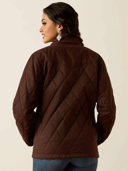 Ariat 10052401 Womens Grizzly Quilted Barn Jacket Mole Dark Brown back view. If you need any assistance with this item or the purchase of this item please call us at five six one seven four eight eight eight zero one Monday through Saturday 10:00a.m EST to 8:00 p.m EST
