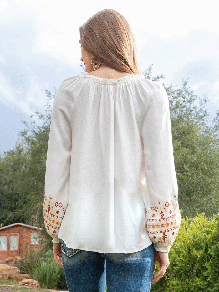 Miss Me MT2577L Womens Embroidered Peasant Blouse White front view. If you need any assistance with this item or the purchase of this item please call us at five six one seven four eight eight eight zero one Monday through Saturday 10:00a.m EST to 8:00 p.m EST
