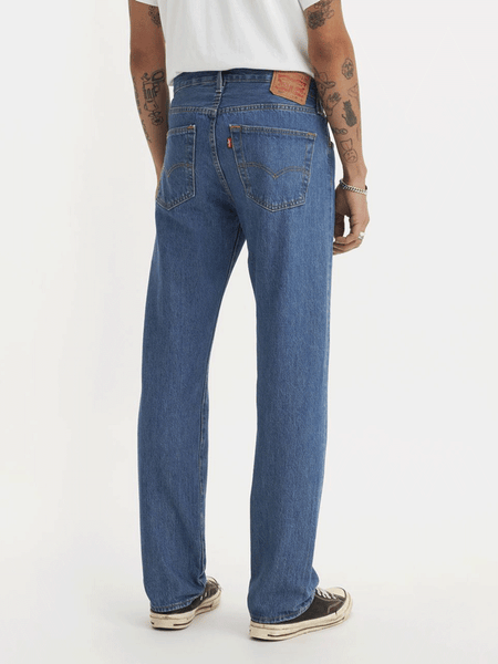 Levi’s 005010193 Mens 501 Original Fit Jeans Medium Stonewash back view. If you need any assistance with this item or the purchase of this item please call us at five six one seven four eight eight eight zero one Monday through Saturday 10:00a.m EST to 8:00 p.m EST