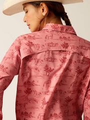 Ariat 10048862 Womens VentTEK Stretch Shirt Faded Rose Toile back view close up. If you need any assistance with this item or the purchase of this item please call us at five six one seven four eight eight eight zero one Monday through Saturday 10:00a.m EST to 8:00 p.m EST