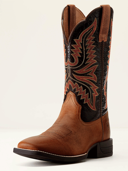 Ariat 10053579 Mens Brush Creek Cowboy Boot Mesa Tan front and side view. If you need any assistance with this item or the purchase of this item please call us at five six one seven four eight eight eight zero one Monday through Saturday 10:00a.m EST to 8:00 p.m EST