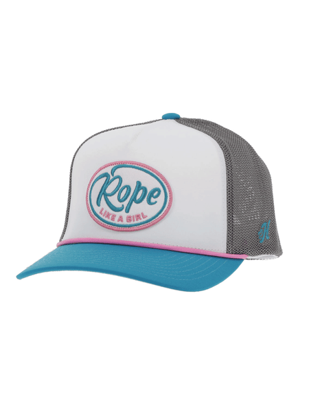 Hooey 2491T-WHGY ROPE LIKE A GIRL High Profile Snapback Hat White front and side view. If you need any assistance with this item or the purchase of this item please call us at five six one seven four eight eight eight zero one Monday through Saturday 10:00a.m EST to 8:00 p.m EST