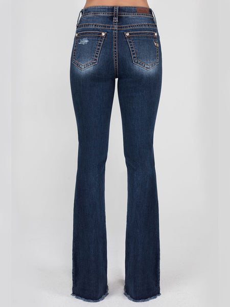 Miss Me H3636B86 Womens High-Rise Boot Jean Dark Blue back view. If you need any assistance with this item or the purchase of this item please call us at five six one seven four eight eight eight zero one Monday through Saturday 10:00a.m EST to 8:00 p.m EST