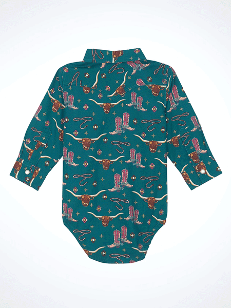 Wrangler 112356569 Infants Long Sleeve Western Bodysuit Green back. If you need any assistance with this item or the purchase of this item please call us at five six one seven four eight eight eight zero one Monday through Saturday 10:00a.m EST to 8:00 p.m EST