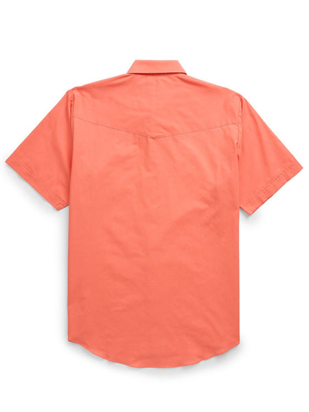 Ely Cattleman 201605-54 Mens Short Sleeve Solid Western Shirt Coral back view. If you need any assistance with this item or the purchase of this item please call us at five six one seven four eight eight eight zero one Monday through Saturday 10:00a.m EST to 8:00 p.m EST