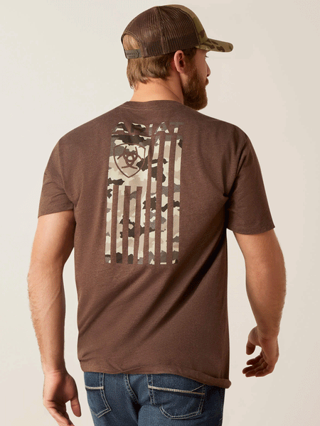 Ariat 10047589 Mens Tonal Flag T-Shirt Brown Heather back view. If you need any assistance with this item or the purchase of this item please call us at five six one seven four eight eight eight zero one Monday through Saturday 10:00a.m EST to 8:00 p.m EST