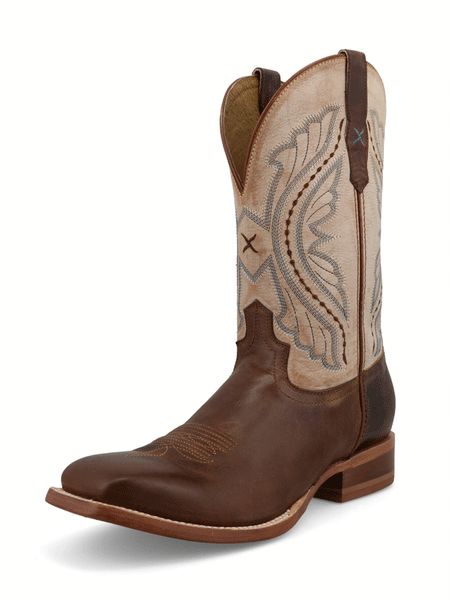 Twisted X MRAL039 Mens Rancher Square Toe Boot Sand And Tobacco Brown front and side view. If you need any assistance with this item or the purchase of this item please call us at five six one seven four eight eight eight zero one Monday through Saturday 10:00a.m EST to 8:00 p.m EST