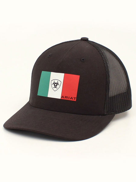 Ariat A300016401 Snap Back Mexico Flag R112 Cap Black front / side view. If you need any assistance with this item or the purchase of this item please call us at five six one seven four eight eight eight zero one Monday through Saturday 10:00a.m EST to 8:00 p.m EST