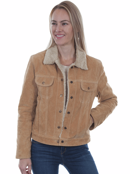 Scully L1019-126 Womens Sherpa Lined Suede Jacket Old Rust Tan front view. If you need any assistance with this item or the purchase of this item please call us at five six one seven four eight eight eight zero one Monday through Saturday 10:00a.m EST to 8:00 p.m EST