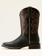 Ariat 10050885 Womens Buckley Western Boot Blanket Emboss Black full outter side view. If you need any assistance with this item or the purchase of this item please call us at five six one seven four eight eight eight zero one Monday through Saturday 10:00a.m EST to 8:00 p.m EST