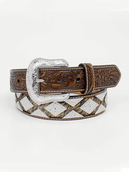 Nocona N2509408 Mens Pro Series Calf Hair Diamond Conchos Belt Brown front view. If you need any assistance with this item or the purchase of this item please call us at five six one seven four eight eight eight zero one Monday through Saturday 10:00a.m EST to 8:00 p.m EST