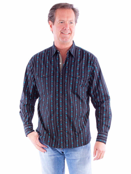 Scully PS-093-TUR Mens Skull Stripe Western Shirt Turquoise front view. If you need any assistance with this item or the purchase of this item please call us at five six one seven four eight eight eight zero one Monday through Saturday 10:00a.m EST to 8:00 p.m EST