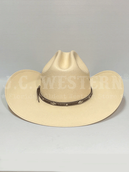 Larry Mahan MS2442BRNX40 10X Brindle 4 INCH BRIM Straw Hat Natural back view. If you need any assistance with this item or the purchase of this item please call us at five six one seven four eight eight eight zero one Monday through Saturday 10:00a.m EST to 8:00 p.m EST
