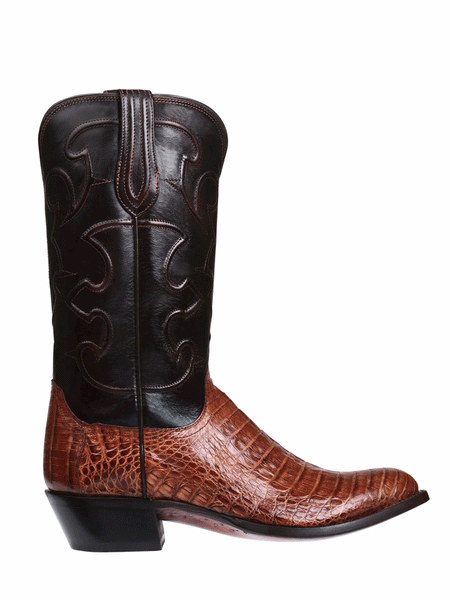 Lucchese M1635.R4 Mens Charles Belly Caiman Boots Sienna Dark Brown full side view. If you need any assistance with this item or the purchase of this item please call us at five six one seven four eight eight eight zero one Monday through Saturday 10:00a.m EST to 8:00 p.m EST