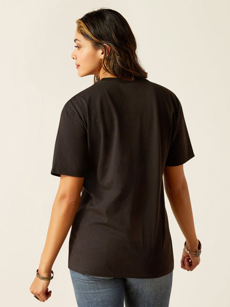 Ariat 10051769 Womens Riders Club T-Shirt Black back view. If you need any assistance with this item or the purchase of this item please call us at five six one seven four eight eight eight zero one Monday through Saturday 10:00a.m EST to 8:00 p.m EST