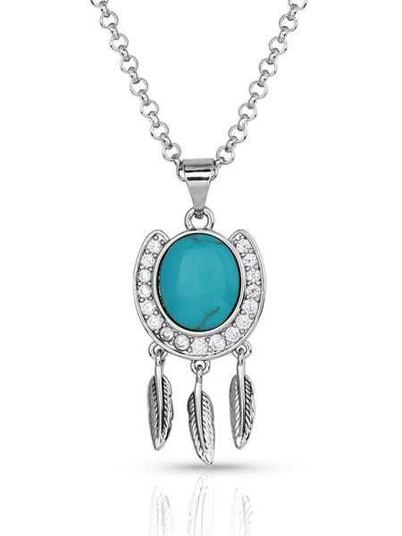 Montana Silversmiths NC5722 Womens Catching Luck Horseshoe Necklace Silver front. If you need any assistance with this item or the purchase of this item please call us at five six one seven four eight eight eight zero one Monday through Saturday 10:00a.m EST to 8:00 p.m EST