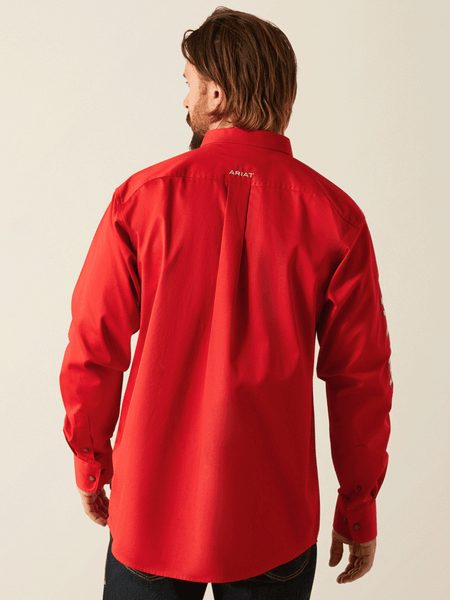 Ariat 10055236 Mens Team Logo Twill Classic Fit Shirt Red back view. If you need any assistance with this item or the purchase of this item please call us at five six one seven four eight eight eight zero one Monday through Saturday 10:00a.m EST to 8:00 p.m EST