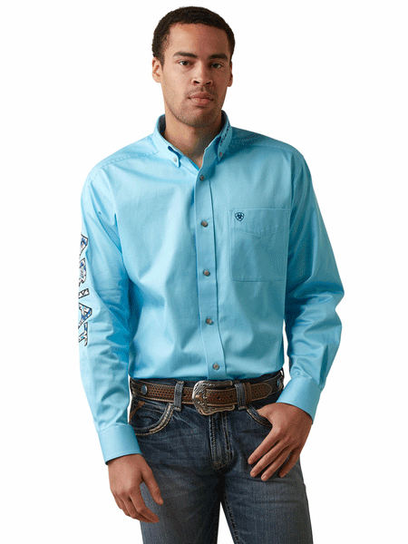 ARIAT TEAM LOGO TWILL LS WHITE/BLUE 10041528 - Corral Western Wear