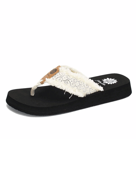 Yellow Box 52351 Womens Foseta Flip Flop Sandals Cream side and front view. If you need any assistance with this item or the purchase of this item please call us at five six one seven four eight eight eight zero one Monday through Saturday 10:00a.m EST to 8:00 p.m EST