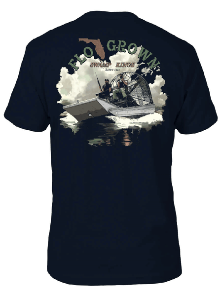 FloGrown FGM-1869 Mens Swamp Kings Tee Dark Navy back view. If you need any assistance with this item or the purchase of this item please call us at five six one seven four eight eight eight zero one Monday through Saturday 10:00a.m EST to 8:00 p.m EST