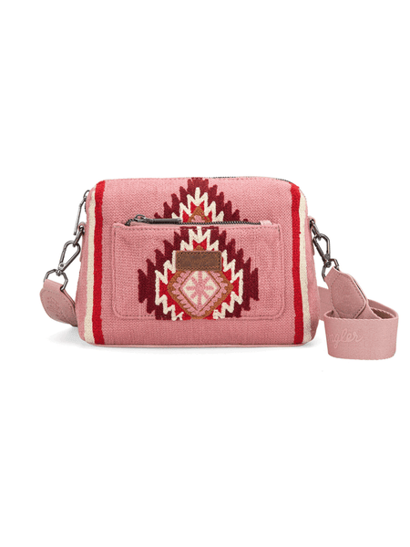 Wrangler WG174-1832HPK Womens Southwestern Knitted Crossbody Bag Hot Pink full front view. If you need any assistance with this item or the purchase of this item please call us at five six one seven four eight eight eight zero one Monday through Saturday 10:00a.m EST to 8:00 p.m EST