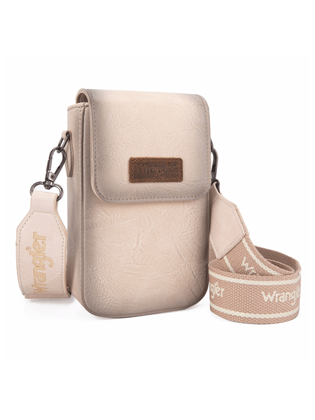 Wrangler WG118-204TN Womens Crossbody Cell Phone Purse With Back Card Slots Tan front. If you need any assistance with this item or the purchase of this item please call us at five six one seven four eight eight eight zero one Monday through Saturday 10:00a.m EST to 8:00 p.m EST